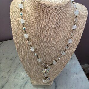 Vintage Aurora Borealis Crystal Necklace Bracelet Set Frosted Beads